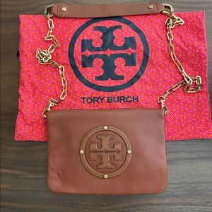Tory Burch Foldover Leather crossbody with removable gold strap